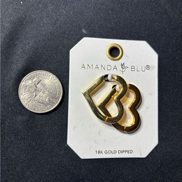 ❤️🥰❤️NEW! Polished Heart Hoops 18K Gold Dipped Stud Earrings Amanda Blu NWT - Picture 3 of 3